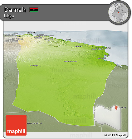 Physical Panoramic Map of Darnah, semi-desaturated