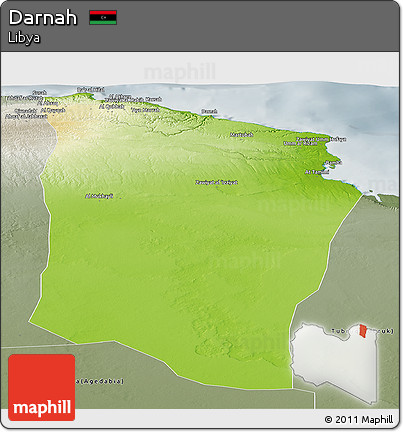 Physical Panoramic Map of Darnah, semi-desaturated