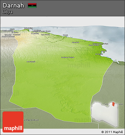 Physical Panoramic Map of Darnah, semi-desaturated