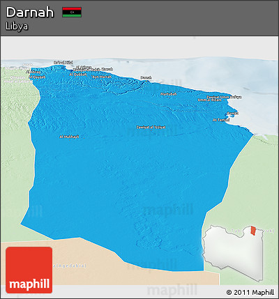 Political Panoramic Map of Darnah, lighten