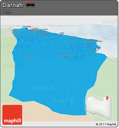 Political Panoramic Map of Darnah, lighten