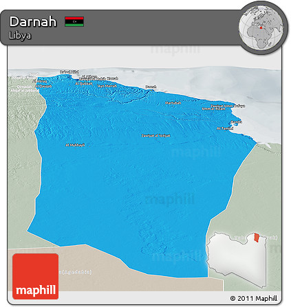 Political Panoramic Map of Darnah, lighten, semi-desaturated