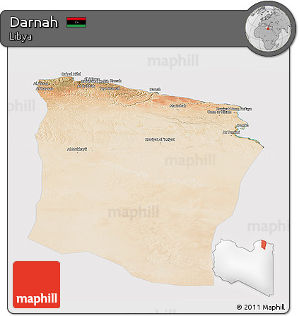 Satellite Panoramic Map of Darnah, cropped outside