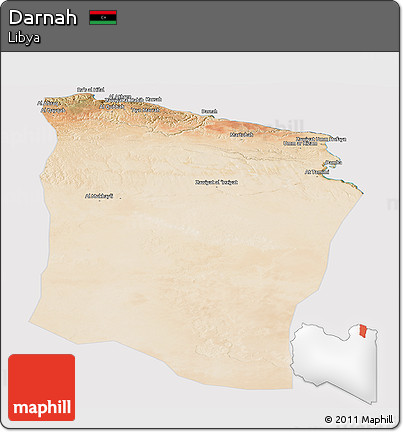Satellite Panoramic Map of Darnah, cropped outside