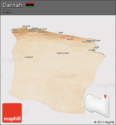Satellite Panoramic Map of Darnah, cropped outside
