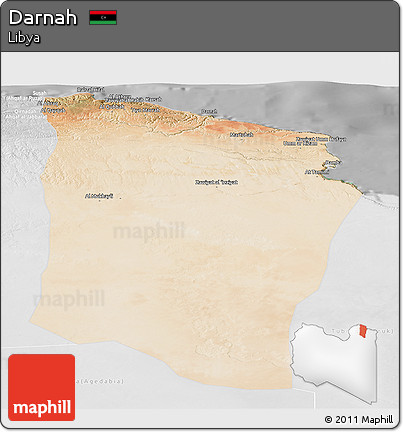 Satellite Panoramic Map of Darnah, lighten, desaturated