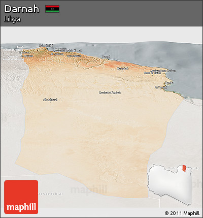 Satellite Panoramic Map of Darnah, lighten, semi-desaturated