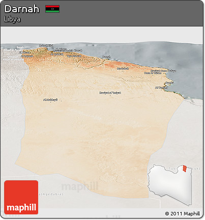 Satellite Panoramic Map of Darnah, lighten, semi-desaturated
