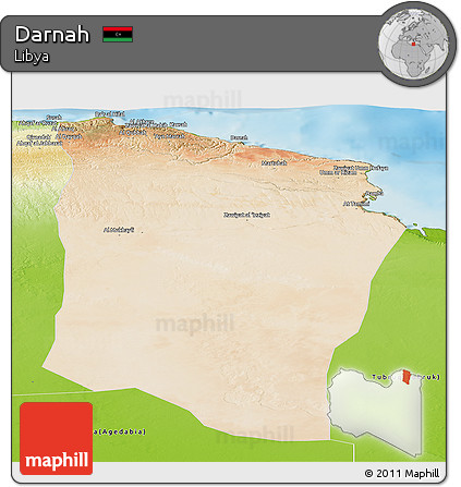 Satellite Panoramic Map of Darnah, physical outside
