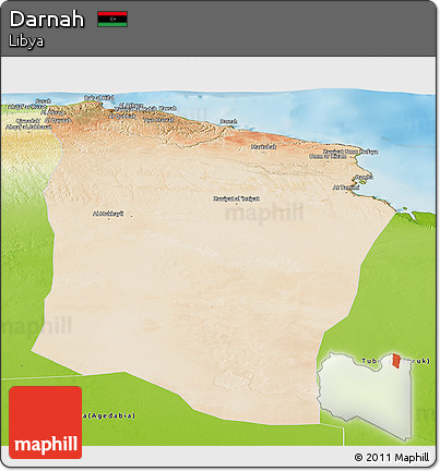 Satellite Panoramic Map of Darnah, physical outside