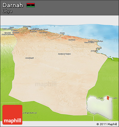 Satellite Panoramic Map of Darnah, physical outside