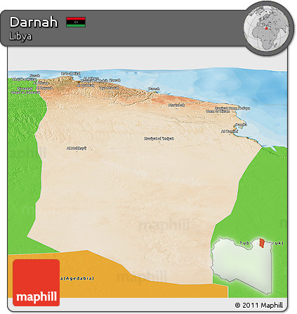 Satellite Panoramic Map of Darnah, political outside