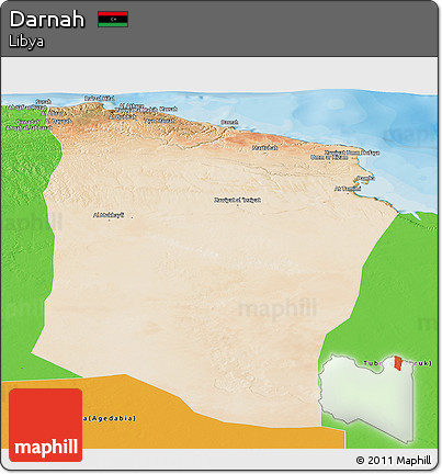 Satellite Panoramic Map of Darnah, political outside