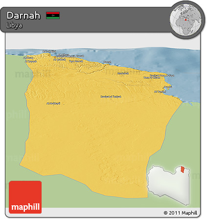 Savanna Style Panoramic Map of Darnah, single color outside