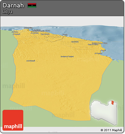 Savanna Style Panoramic Map of Darnah, single color outside