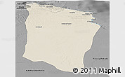 Shaded Relief Panoramic Map of Darnah, darken, desaturated