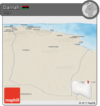 Shaded Relief Panoramic Map of Darnah