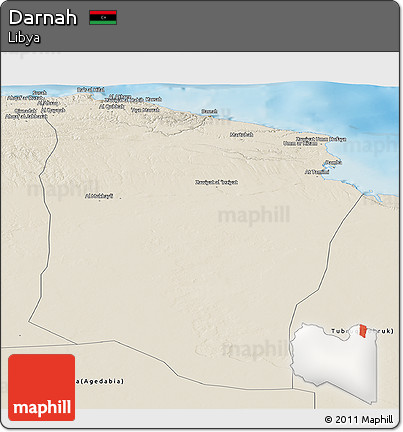 Shaded Relief Panoramic Map of Darnah