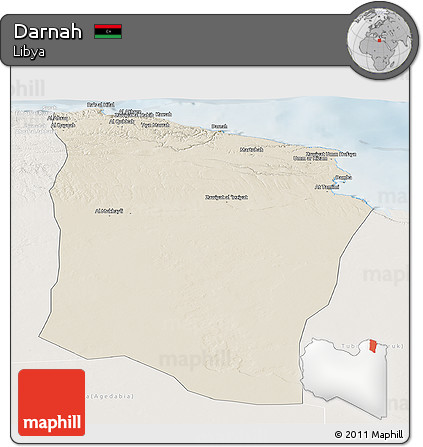 Shaded Relief Panoramic Map of Darnah, lighten