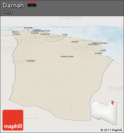 Shaded Relief Panoramic Map of Darnah, lighten