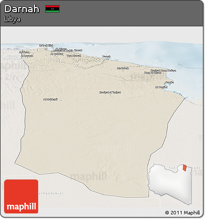 Shaded Relief Panoramic Map of Darnah, lighten