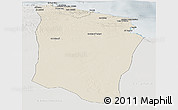 Shaded Relief Panoramic Map of Darnah, lighten, semi-desaturated