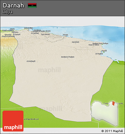 Shaded Relief Panoramic Map of Darnah, physical outside