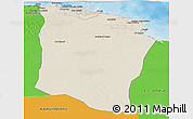 Shaded Relief Panoramic Map of Darnah, political outside