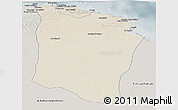 Shaded Relief Panoramic Map of Darnah, semi-desaturated