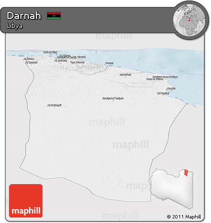 Silver Style Panoramic Map of Darnah, single color outside