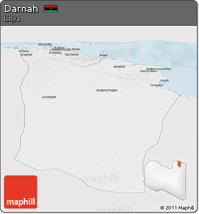 Silver Style Panoramic Map of Darnah, single color outside