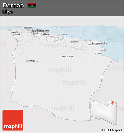 Silver Style Panoramic Map of Darnah, single color outside