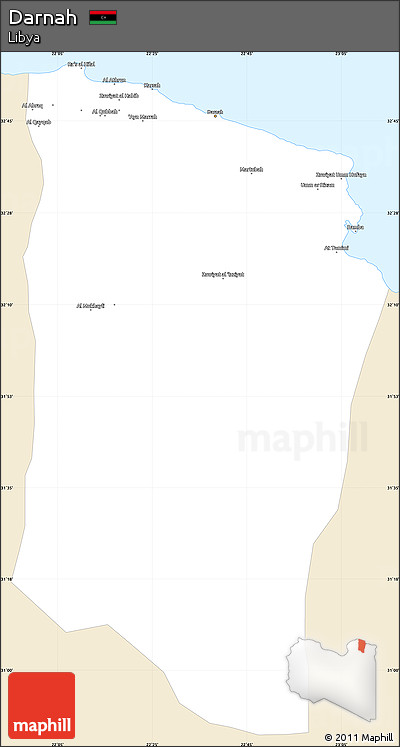 Classic Style Simple Map of Darnah, single color outside