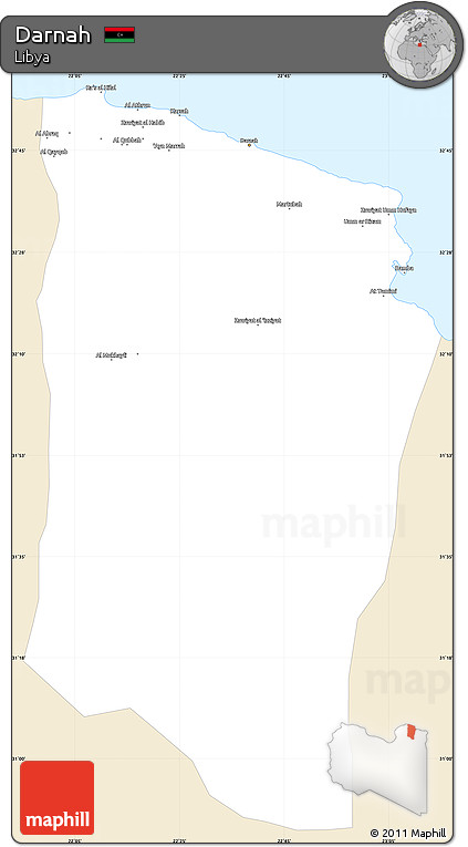 Classic Style Simple Map of Darnah, single color outside