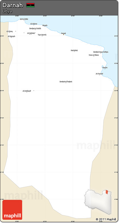 Classic Style Simple Map of Darnah, single color outside