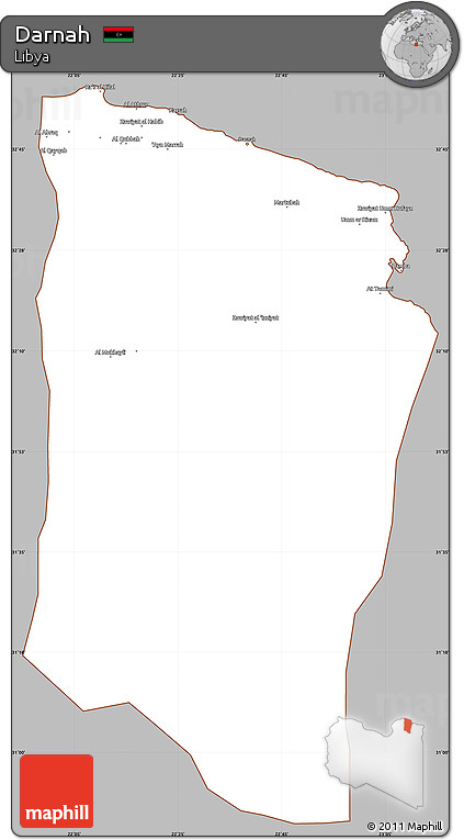 Gray Simple Map of Darnah, cropped outside