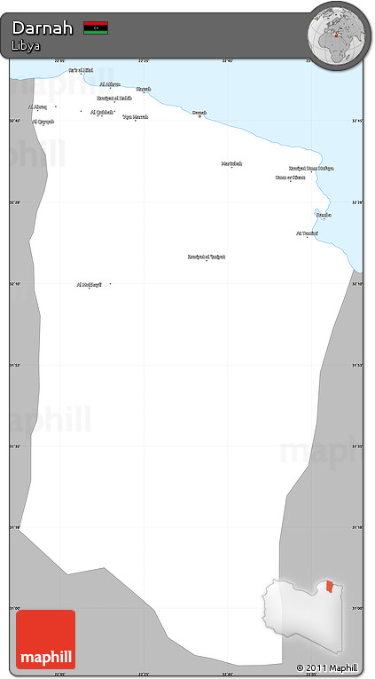 Gray Simple Map of Darnah, single color outside