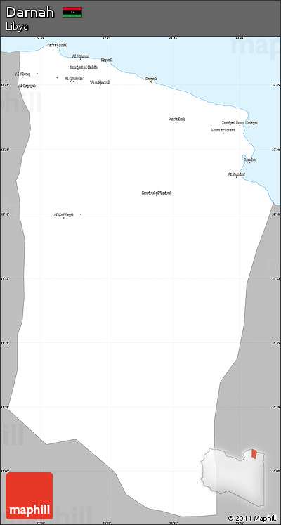 Gray Simple Map of Darnah, single color outside