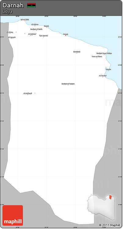 Gray Simple Map of Darnah, single color outside