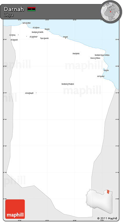 Silver Style Simple Map of Darnah, single color outside