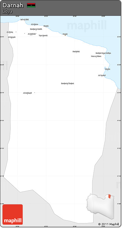 Silver Style Simple Map of Darnah, single color outside