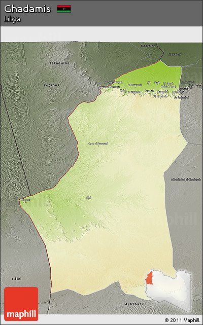 Physical 3D Map of Ghadamis, darken, semi-desaturated