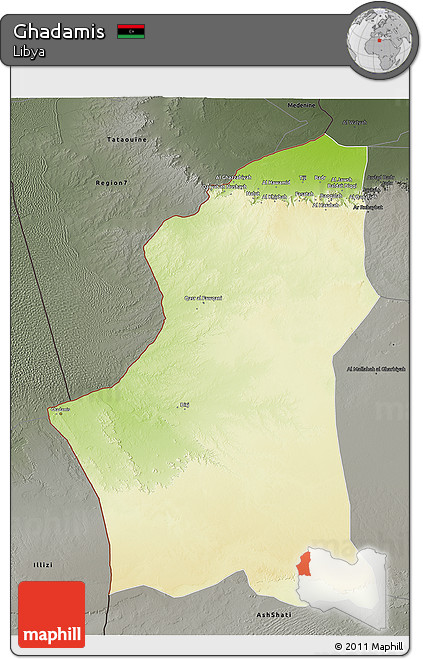 Physical 3D Map of Ghadamis, darken, semi-desaturated
