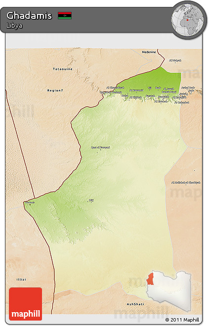 Physical 3D Map of Ghadamis, satellite outside