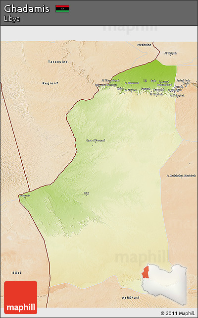 Physical 3D Map of Ghadamis, satellite outside