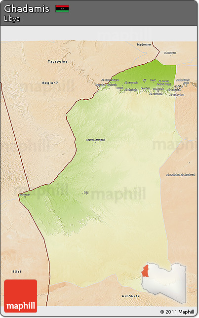 Physical 3D Map of Ghadamis, satellite outside
