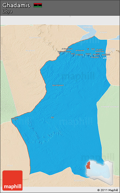 Political 3D Map of Ghadamis, lighten