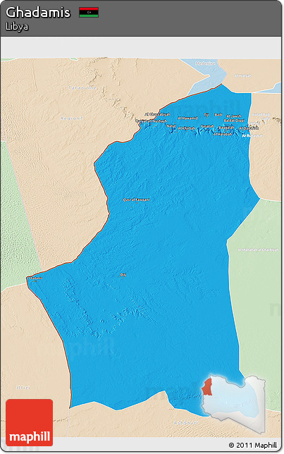 Political 3D Map of Ghadamis, lighten