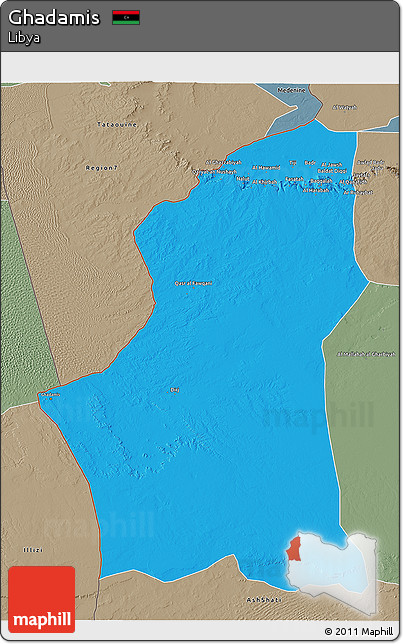 Political 3D Map of Ghadamis, semi-desaturated
