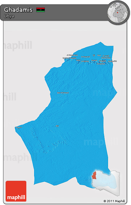 Political 3D Map of Ghadamis, single color outside
